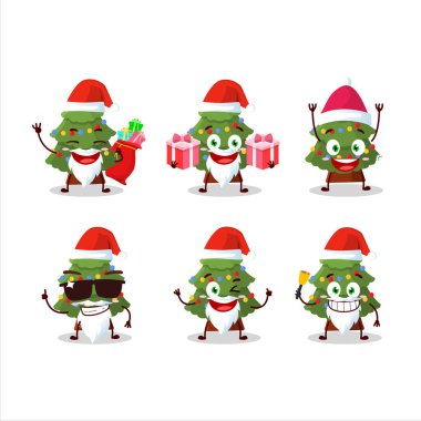 Noel Baba simgeleri ve yeşil noel ağacı çizgi film karakterleri. Vektör illüstrasyonu.
