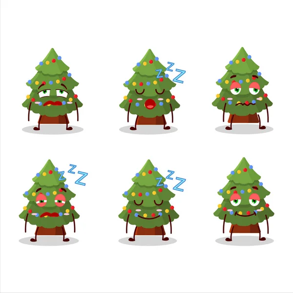 Cartoon Charakter Des Grünen Weihnachtsbaums Mit Schläfrigem Ausdruck Vector Illustration — Stockvektor