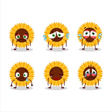 Hüzünlü ifadeli ayçiçeği çizgi filmi. Vektör illüstrasyonu