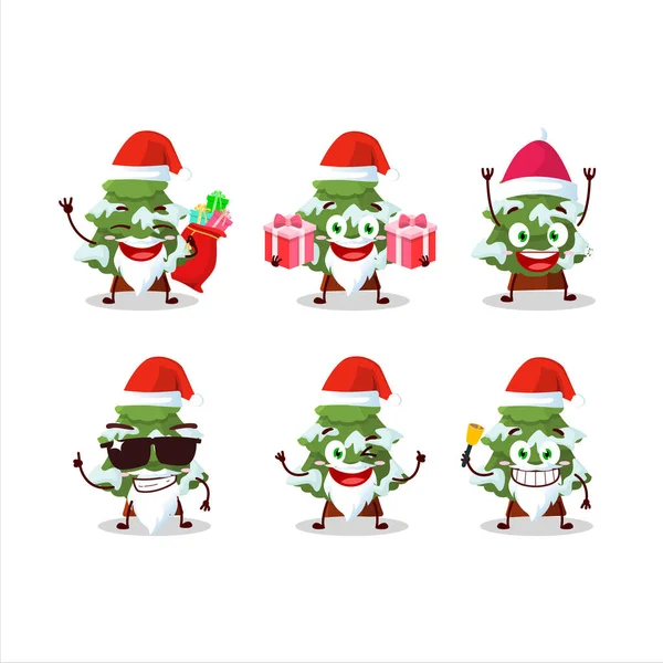 Άγιος Βασίλης emoticons με πράσινο χιόνι χριστουγεννιάτικο δέντρο καρτούν χαρακτήρα — Διανυσματικό Αρχείο