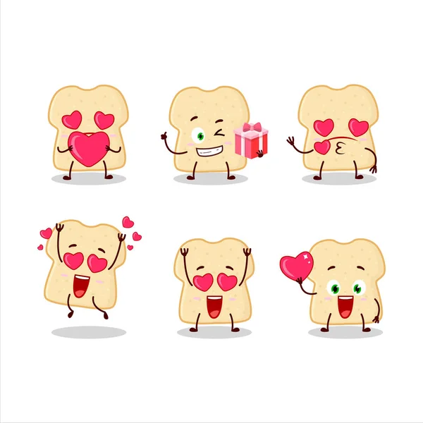 Fatia Pão Personagem Desenho Animado Com Amor Bonito Emoticon Vector — Vetor de Stock