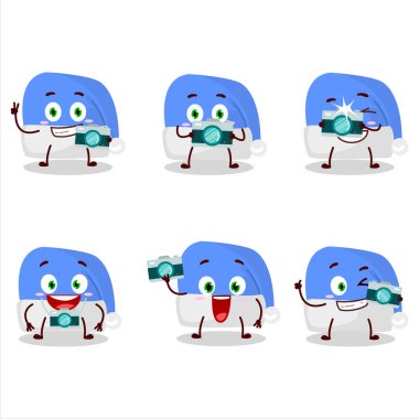 Mavi Noel Baba şapkalı karikatür karakteri ile fotoğrafçılık mesleği simgesi