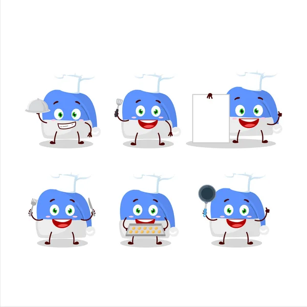 様々なシェフの絵文字と青いサンタの帽子の漫画のキャラクター — ストックベクタ