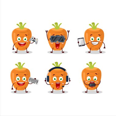 Tatlı havuç çizgi film karakteri çeşitli şirin ifadelerle oyunlar oynuyor.