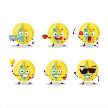 Çeşitli iş simgelerine sahip sarı bilyeler çizgi film karakteri