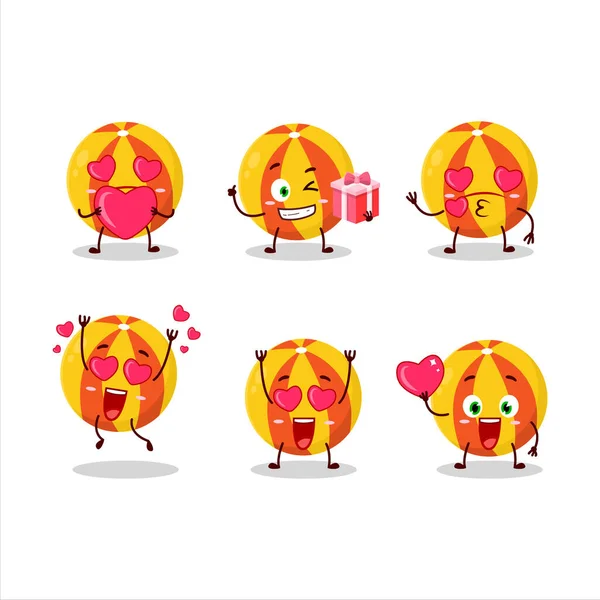 Amarelo bola de praia personagem de desenho animado com amor bonito emoticon —  Vetores de Stock