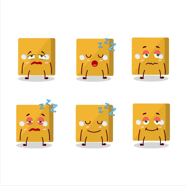Cartoon character of yellow dice with sleepy expression — Stock Vector