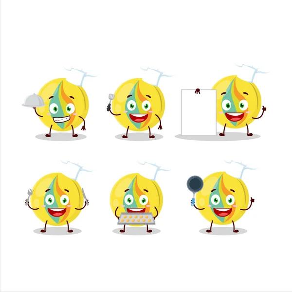 Caractère de bande dessinée de billes jaunes avec divers émoticônes chef — Image vectorielle