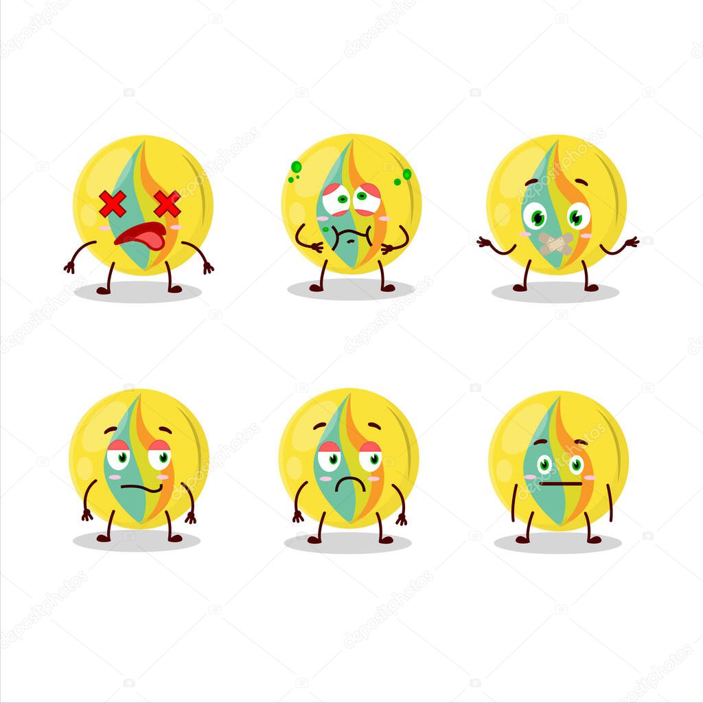 Yellow marbles cartoon character with nope expression