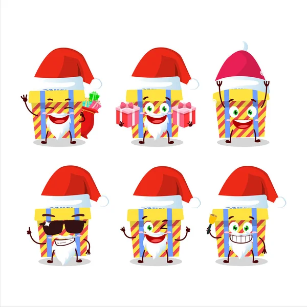 Weihnachtsmann Emoticons mit gelben Streifen Geschenk Cartoon-Figur — Stockvektor