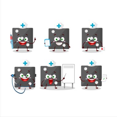 Doktor mesleği simgesi ve siyah zar çizgi film karakteri