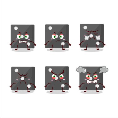 Çeşitli kızgın ifadeleri olan siyah zar çizgi film karakteri