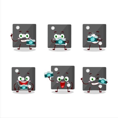 Siyah zar çizgi film karakteri ile fotoğrafçılık mesleği simgesi