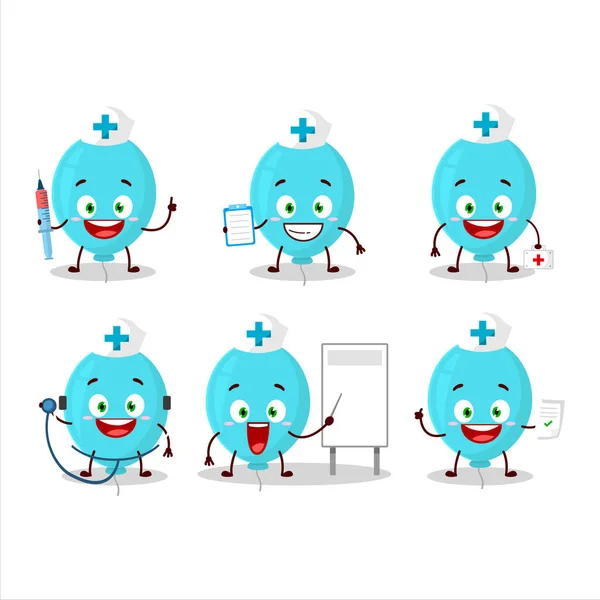 Médico profissão emoticon com balão azul personagem de desenho animado — Vetor de Stock