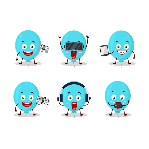 Personaje de dibujos animados globo azul están jugando juegos con varios emoticonos lindos — Archivo Imágenes Vectoriales