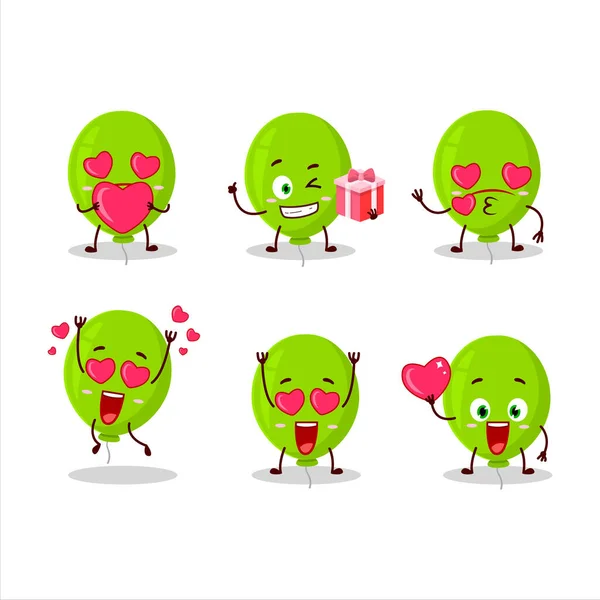 Personaje de dibujos animados globo verde con amor lindo emoticono — Archivo Imágenes Vectoriales