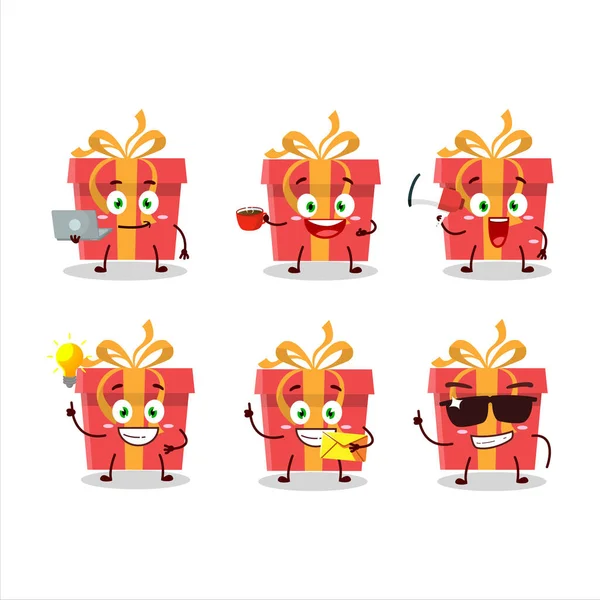 Personagem Desenho Animado Presente Natal Vermelho Com Vários Tipos Emoticons — Vetor de Stock