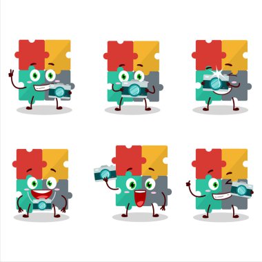 Bulmaca çizgi film karakteri ile fotoğrafçılık mesleği simgesi