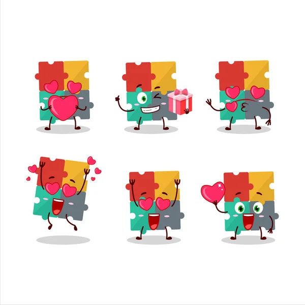 Puzzle personnage de dessin animé avec amour émoticône mignon — Image vectorielle