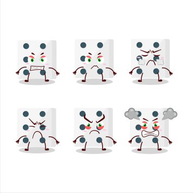 Çeşitli kızgın ifadeleri olan beyaz zar çizgi film karakteri