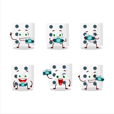 Beyaz zar çizgi film karakteri ile fotoğrafçılık mesleği simgesi