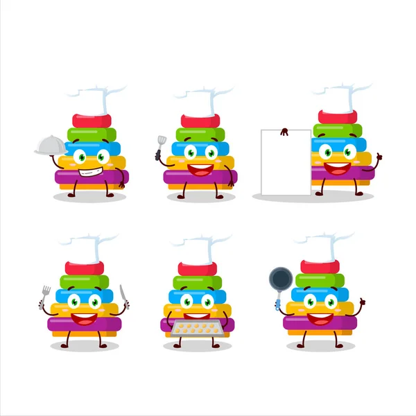 Caractère de bande dessinée de jouets en blocs pyramidaux avec divers émoticônes de chef — Image vectorielle
