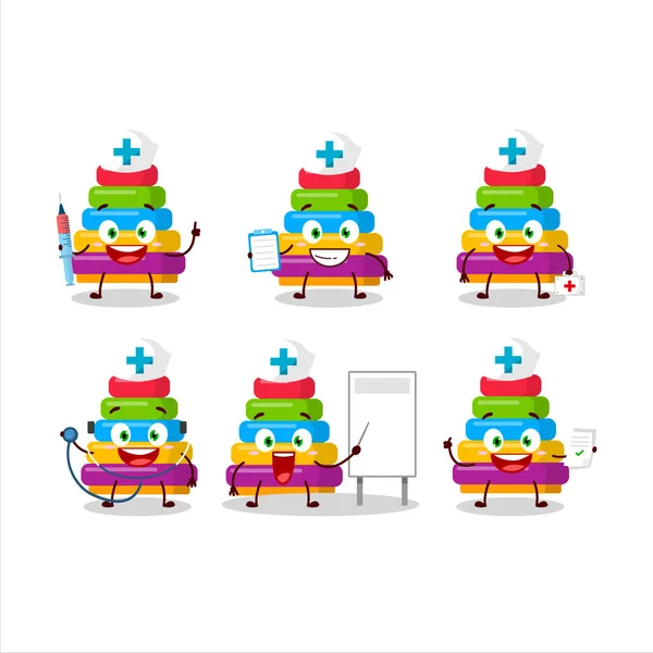 Doctor profession emoticon with pyramid block toys cartoon character — Stock Vector