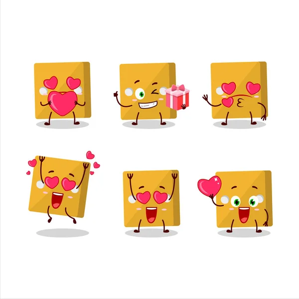 Personaje de dibujos animados dados amarillos con amor lindo emoticono — Vector de stock