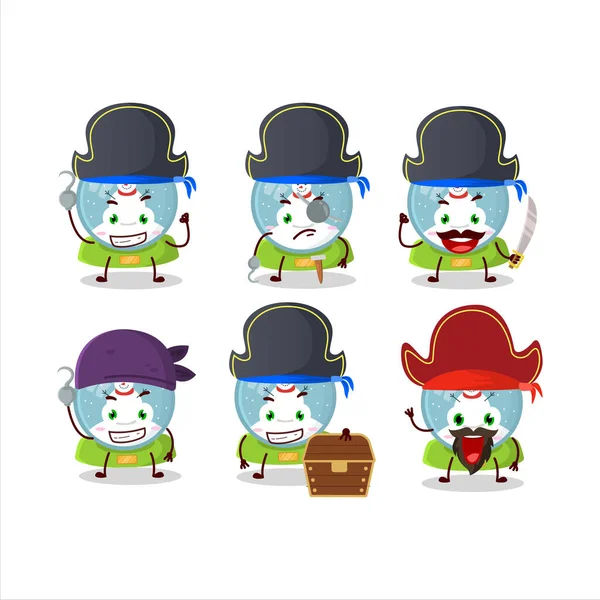 Personagem de desenhos animados de bola de neve com boneco de neve com vários emoticons piratas —  Vetores de Stock