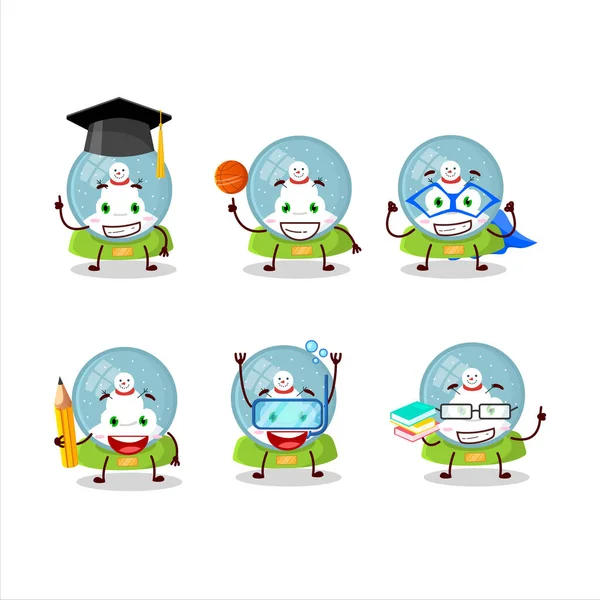 School student of snowball with snowman cartoon character with various expressions — Stock Vector