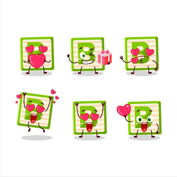 Speelgoedblok B stripfiguur met liefde schattig emoticon — Stockvector