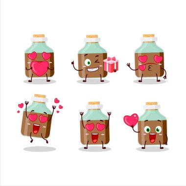 Çikolata bebek süt şişesi çizgi film karakteri. Sevgi ifadesi var.