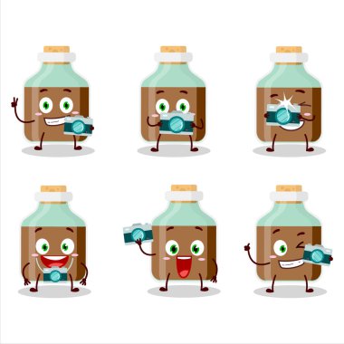 Çikolata bebek sütü şişesi çizgi film karakteri ile fotoğrafçılık mesleği simgesi