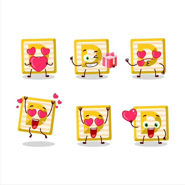 Jouet bloc D personnage de dessin animé avec amour émoticône mignon — Image vectorielle