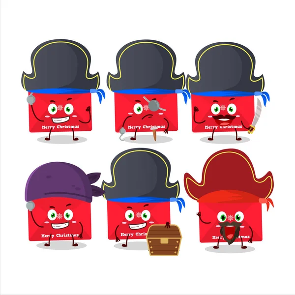 Personaggio dei cartoni animati di Natale rosso buste con varie emoticon pirati — Vettoriale Stock