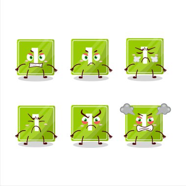 Oyuncaklar çeşitli kızgın ifadeleri olan bir çizgi film karakterini engeller. Vektör illüstrasyonu