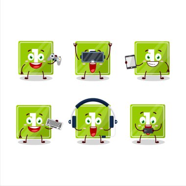 Oyuncaklar bir çizgi film karakterini blokluyor ve çeşitli şirin ifadelerle oyunlar oynuyor. Vektör illüstrasyonu