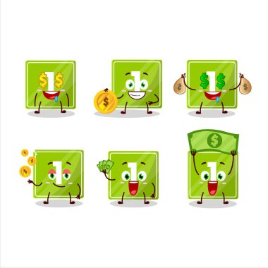 Oyuncaklar sevimli ifadeli bir çizgi film karakterini engelliyor. Para getiriyor. Vektör illüstrasyonu