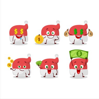 Kırmızı Noel Baba şapkalı çizgi film karakteri yanında para getiriyor.