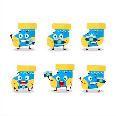 Bebek mavisi çorap çizgi film karakteriyle fotoğrafçılık mesleği simgesi. Vektör illüstrasyonu