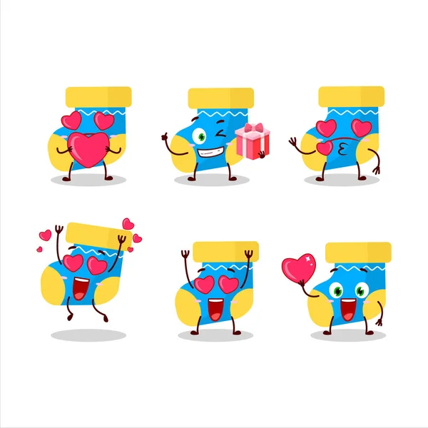 Bebé Azul Calcetines Personaje Dibujos Animados Con Amor Emoticon Vector — Vector de stock