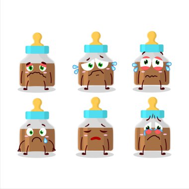 Hüzünlü ifadeli bhoco süt çizgi film karakterli bebek emziği. Vektör illüstrasyonu.