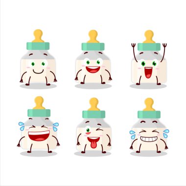 Gülme ifadeli beyaz sütle bebek emziğinin çizgi film karakteri. Vektör çizimi