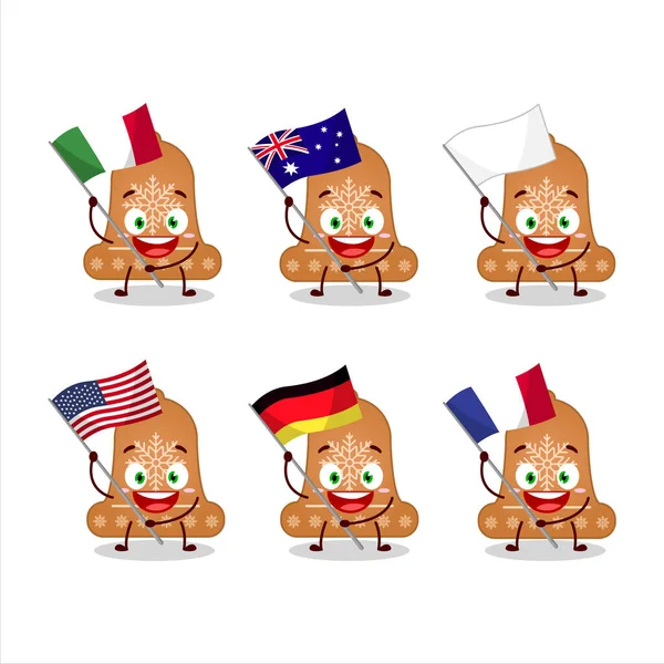 Bell Cookie Personaggio Dei Cartoni Animati Portare Bandiere Vari Paesi — Vettoriale Stock