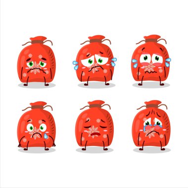 Üzgün suratlı kırmızı Noel Baba çizgi film karakteri. Vektör illüstrasyonu.