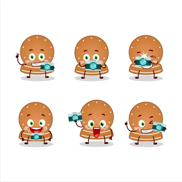 Emoticono Profesión Fotógrafo Con Personajes Dibujos Animados Galletas Bola Nieve — Vector de stock