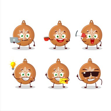 Çikolata sümüklü kurabiye çizgi film karakteri. Çeşitli iş simgeleriyle. Vektör illüstrasyonu.