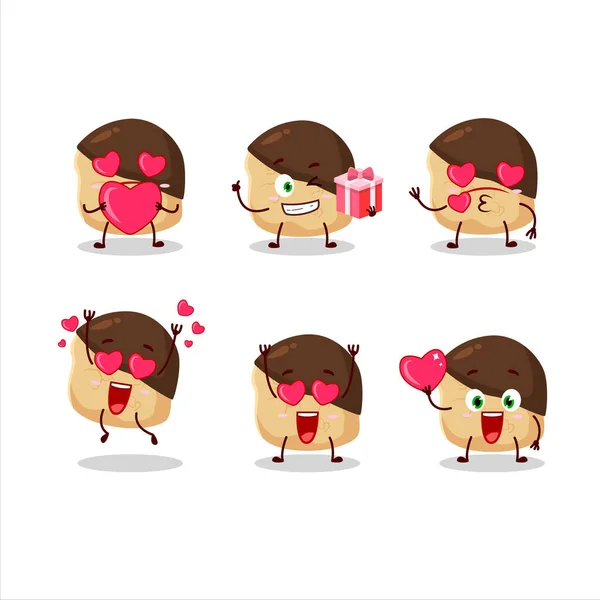 Chocolat Biscuits Visqueux Personnage Dessin Animé Avec Amour Mignon Emoticon — Image vectorielle