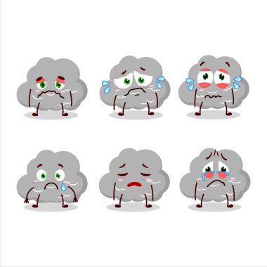 Hüzünlü suratlı kara bulutlu çizgi film karakteri. Vektör çizimi.