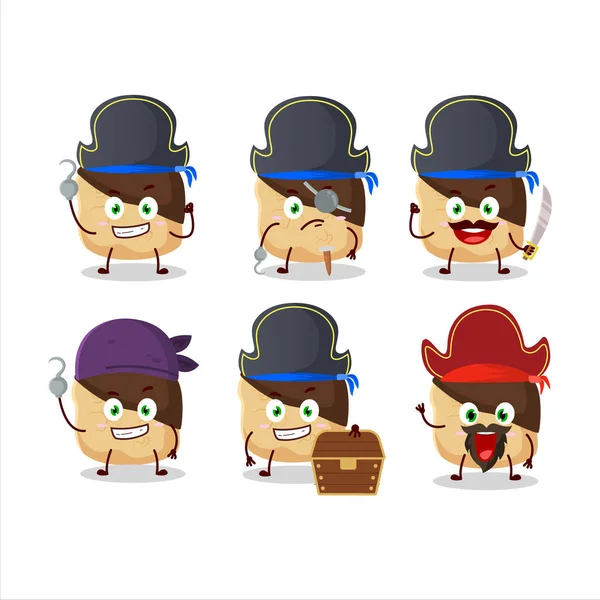 Personaje Dibujos Animados Galletas Baba Chocolate Con Varios Emoticonos Piratas — Vector de stock